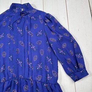 Vintage Amy Deb Paisley Purple Dress Sheer Pleating 3/4 Sleeve Size 14 Romantic